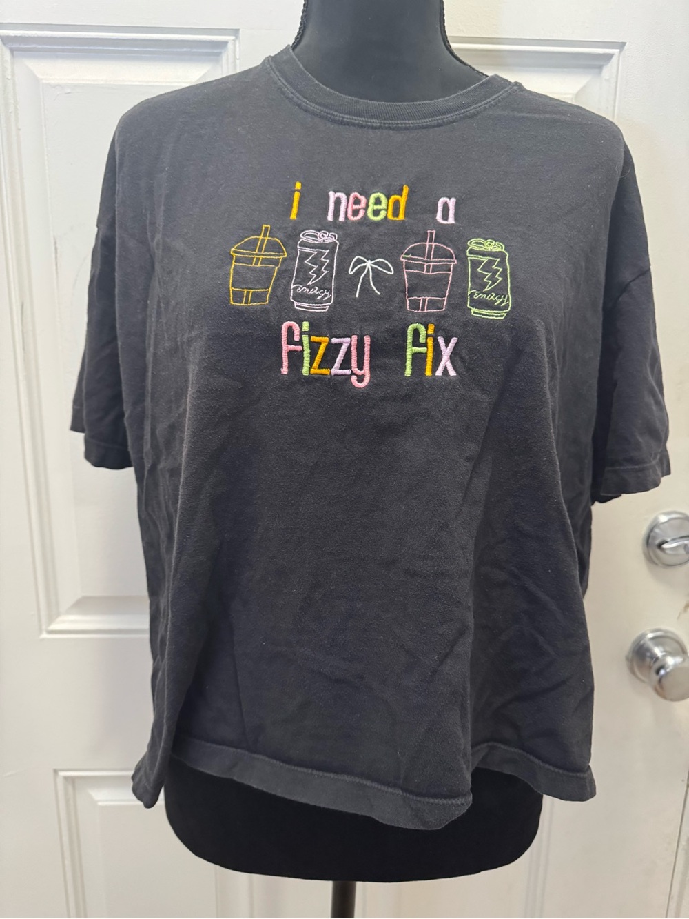 Comfort Colors Black Tee with Neon Embroidered 'Fizzy Fix' Graphic 0110